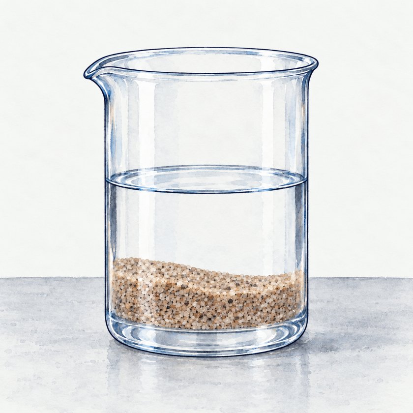 Sand and water: a heterogeneous mixture. The separate grains stay undissolved.