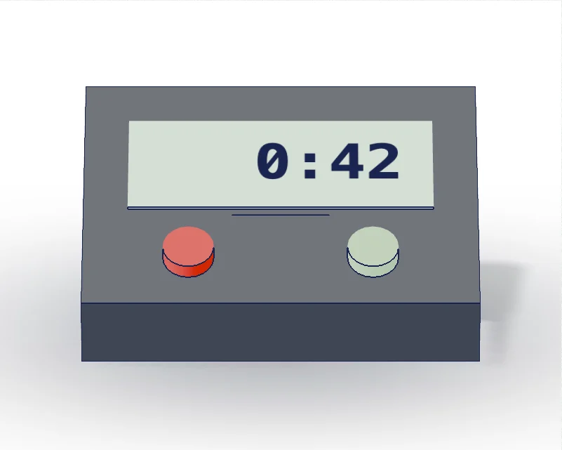 Stop-watch, with labels: display, start/stop button, reset button.